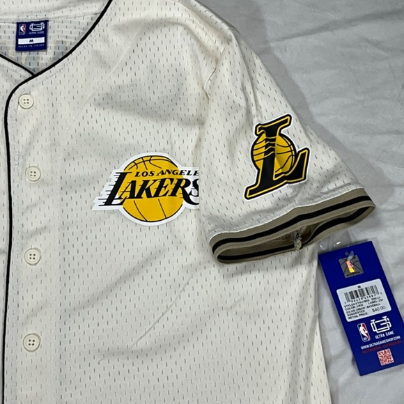 Los Angeles Lakers Off White Button Jersey Shirt Men’s M NWT NBA Ultra Game LA - Picture 11 of 13